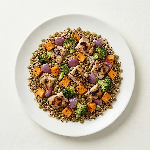 Grilled Chicken and Lentil Salad with Roasted Vegetables